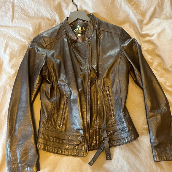 Yara Brown Leather Motorcycle Jacket - Picture 1 of 4